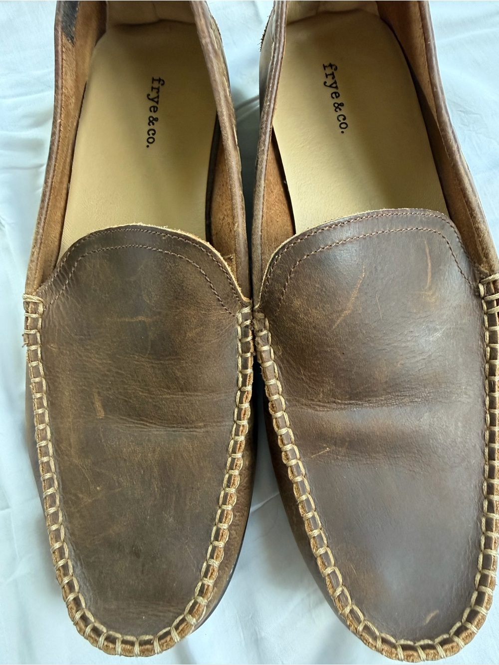 Frye Men’s Chestnut brown Leather driving  Moccasin Loafers 9 - Picture 8 of 11